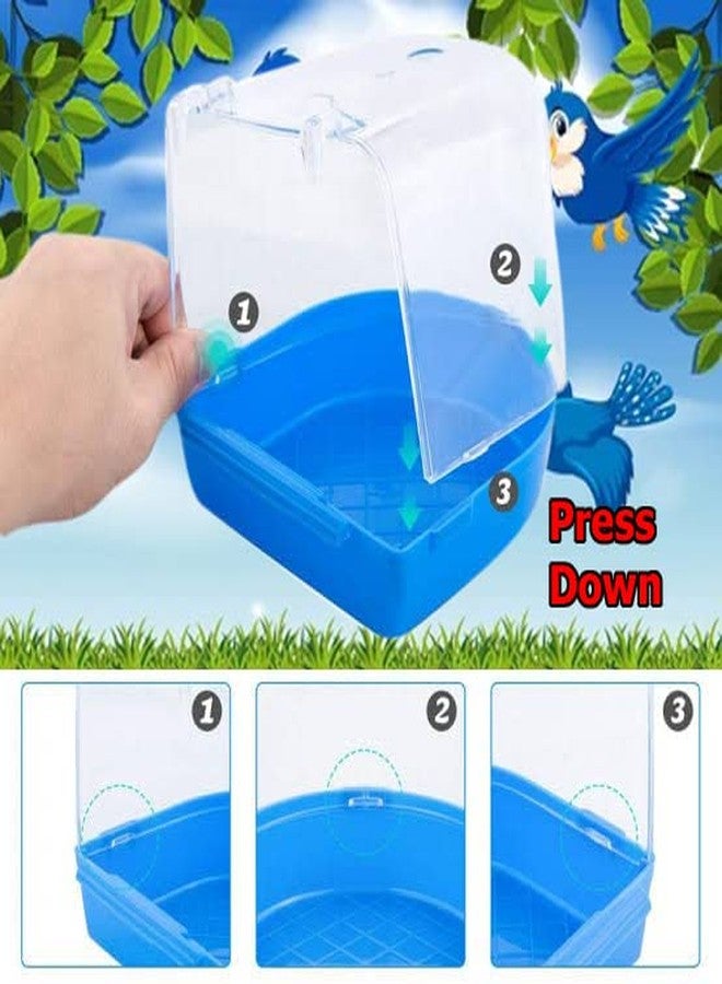 Western Era Bird Bath Tub Hanging Covered Durable & Non-Toxic - Birdcage Outside Bathing Tub for Small Brids Budgerigar Canary Parrots - Bird Cage Accessories (Blue) - Image 3